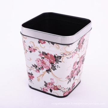 Cylindrique Cuir Couvert Ouvert Haut Peony Design Poubelle